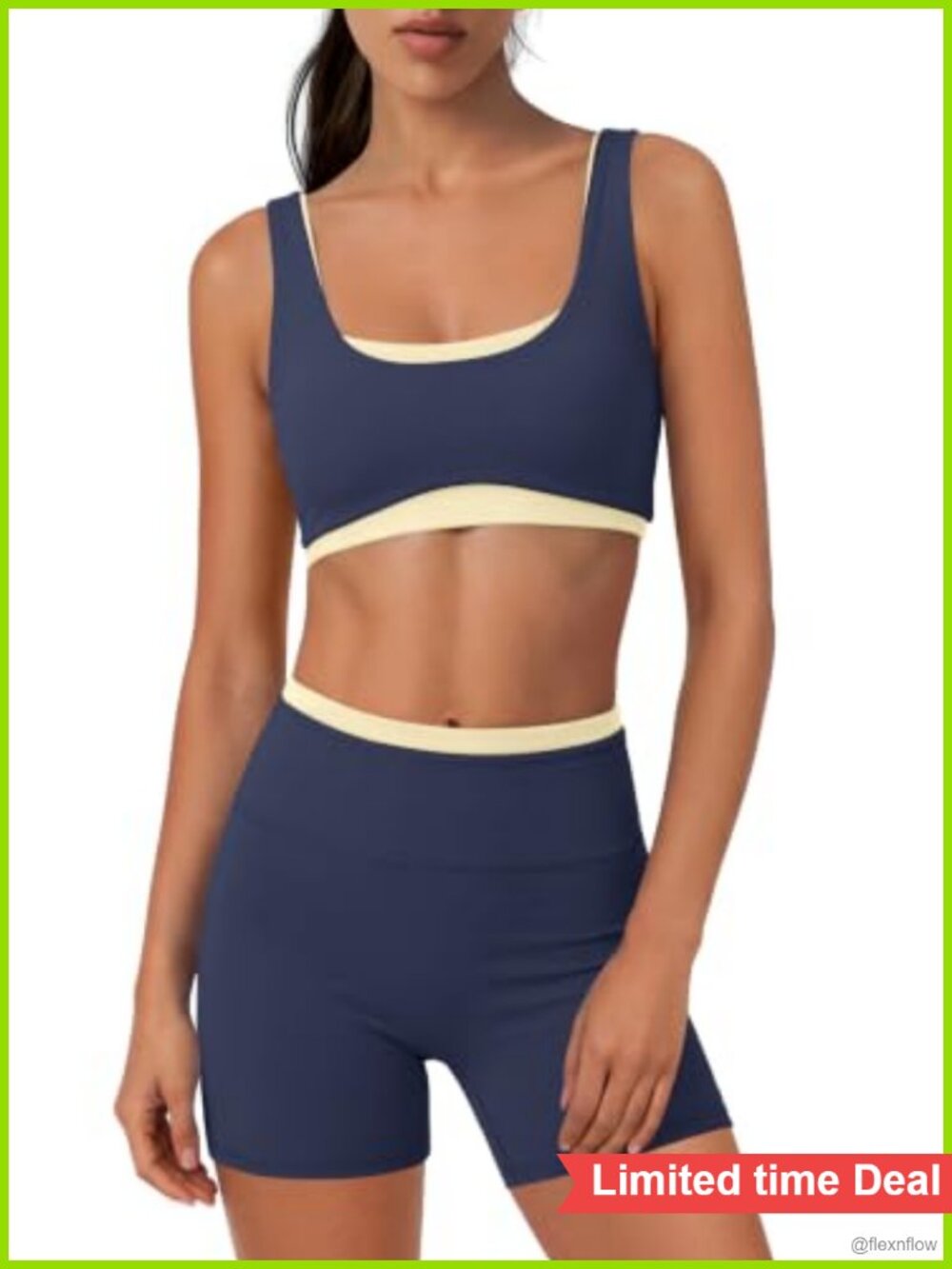Women's 2-Piece Workout Set Sports Bra & 5" Biker Shorts Square Neck
